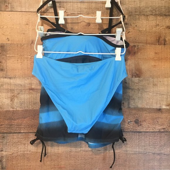Beach Sissi Tankini Size L Blue/Black Ombre Stripe Top Solid Blue Bikini Bottom - Picture 5 of 10